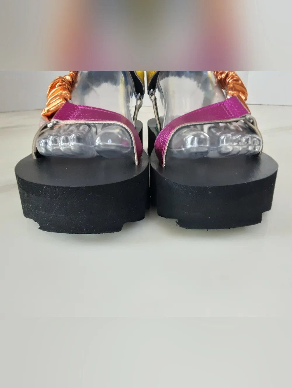 KURT GEIGER London Orion Rainbow Metallic Ruched Strap Platform Sandals Sz 6 - Picture 6 of 11